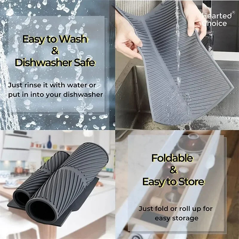1PC Silicone Kitchen Drain Mat Non-Slip Drying Pad for Pots Dishes & Utensils Heat-Resistant Tableware Coaster
